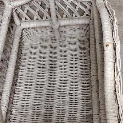 Vintage Wicker magazine holder, silverware basket and plated S & P