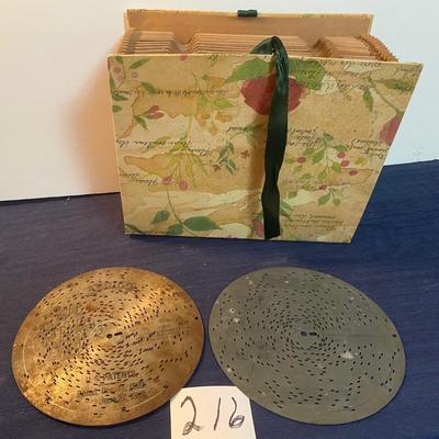 Vintage Regina Music Box Discs and Holder