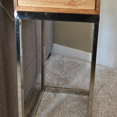 Mango Wood Side Table with a Drawer and Metal Base #1