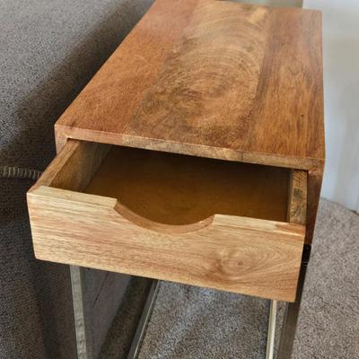 Mango Wood Side Table with a Drawer and Metal Base #1