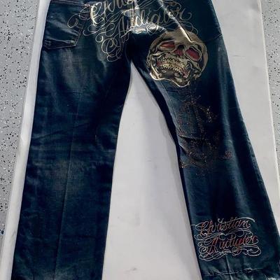 Vintage Christian Audigier Jeans, Paint Stains - Size 38X34