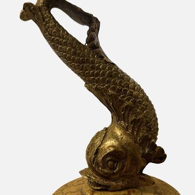 Decorative Vessel with Lid Featuring Fish Finial