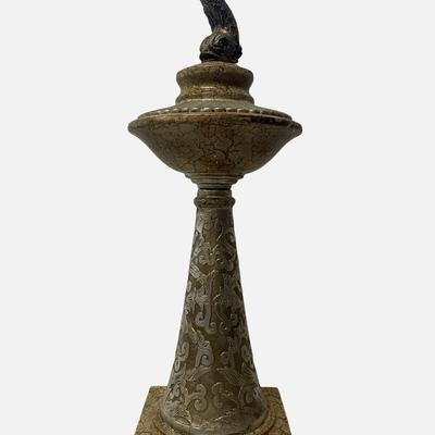 Decorative Vessel with Lid Featuring Fish Finial
