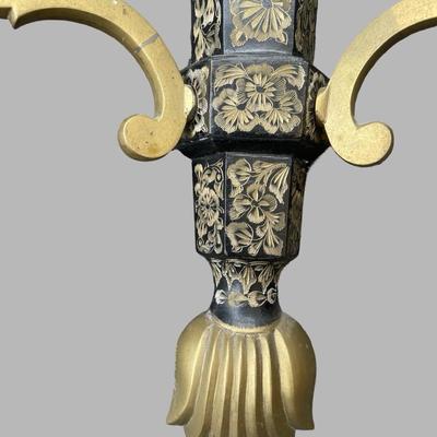 Pair of Etched Brass Two Arm Candle Sconces