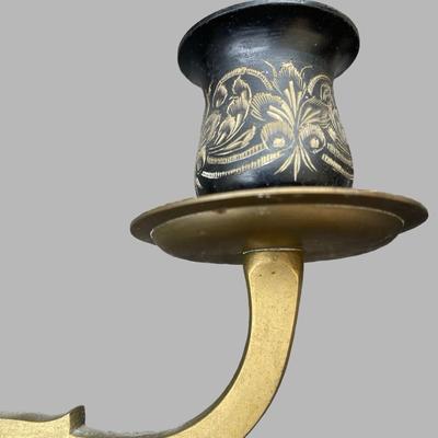Pair of Etched Brass Two Arm Candle Sconces