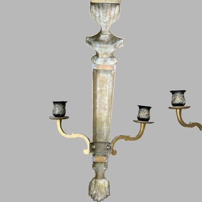Pair of Etched Brass Two Arm Candle Sconces