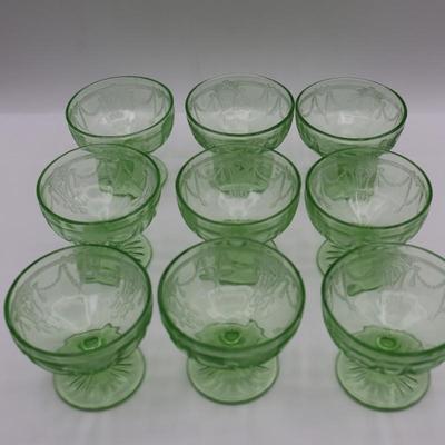 ANCHOR HOCKING Uranium Sherbet Glass Dishes (9)