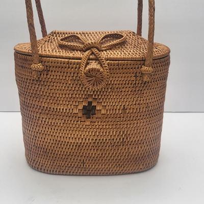 Vintage Seibu Ebony Wooden Box & Nantucket Rattan Purse
