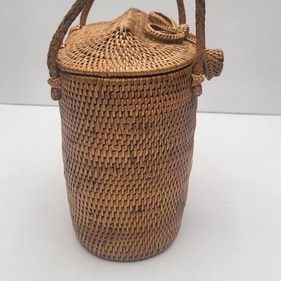Vintage Seibu Ebony Wooden Box & Nantucket Rattan Purse