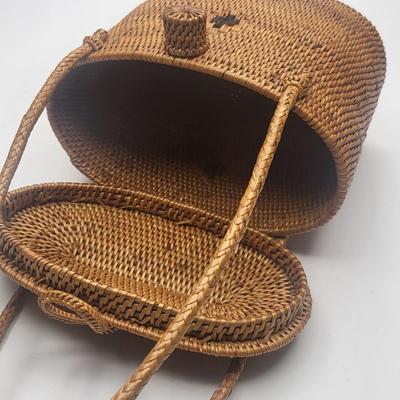 Vintage Seibu Ebony Wooden Box & Nantucket Rattan Purse