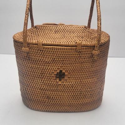 Vintage Seibu Ebony Wooden Box & Nantucket Rattan Purse
