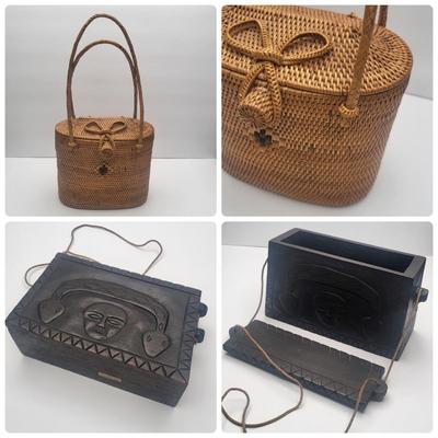 Vintage Seibu Ebony Wooden Box & Nantucket Rattan Purse