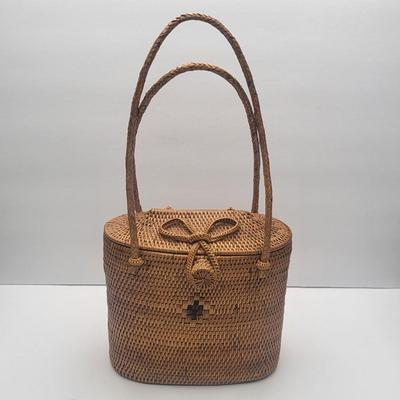 Vintage Seibu Ebony Wooden Box & Nantucket Rattan Purse