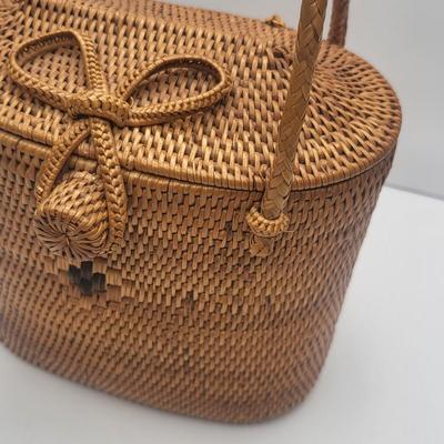 Vintage Seibu Ebony Wooden Box & Nantucket Rattan Purse