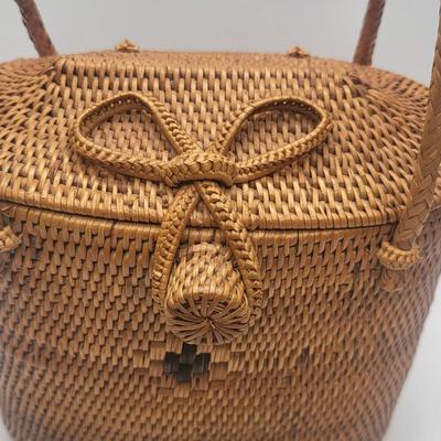Vintage Seibu Ebony Wooden Box & Nantucket Rattan Purse