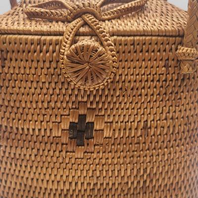 Vintage Seibu Ebony Wooden Box & Nantucket Rattan Purse