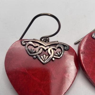 Sterling Silver & Coral Pendant and Earrings