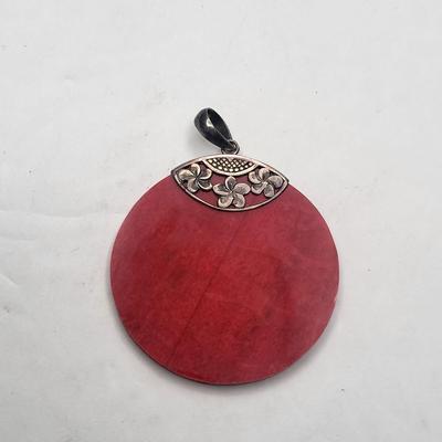 Sterling Silver & Coral Pendant and Earrings