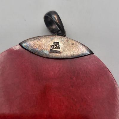 Sterling Silver & Coral Pendant and Earrings