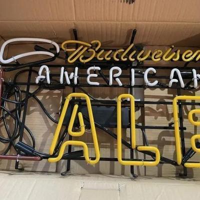 Budweiser American Ale Neon Beer Sign 18" x 30" New in Original Box Preowned from an Estate.