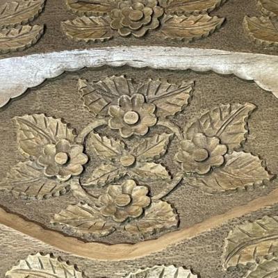 Vintage Mid-Century Carved Wooden Flower Table Decor 12.5" x 27" in Good Preowned Condition.