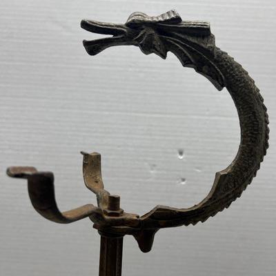 Antique metal dragon ashtray or bowl holder with Jadeite