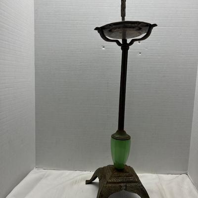 Antique metal dragon ashtray or bowl holder with Jadeite
