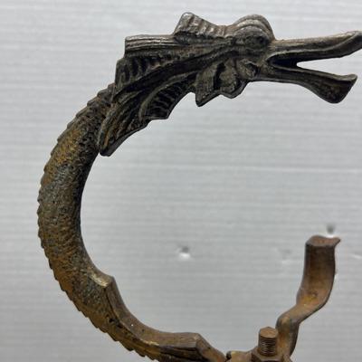 Antique metal dragon ashtray or bowl holder with Jadeite