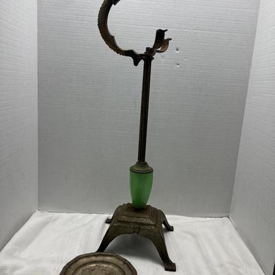 Antique metal dragon ashtray or bowl holder with Jadeite