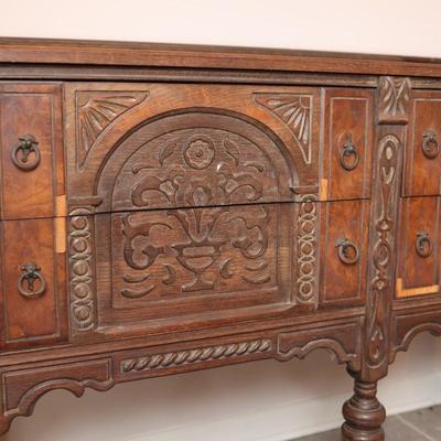 Antique Carved Oak Buffet (See Description)