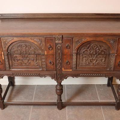 Antique Carved Oak Buffet (See Description)