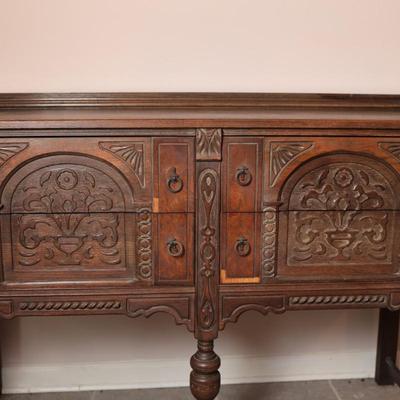 Antique Carved Oak Buffet (See Description)