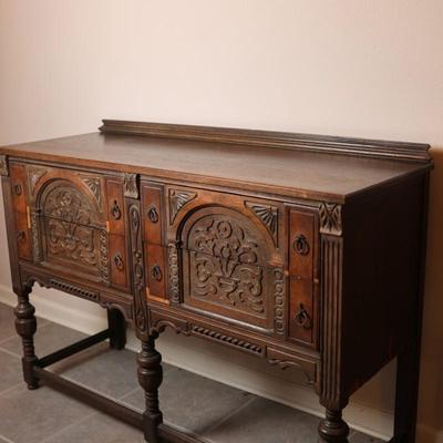 Antique Carved Oak Buffet (See Description)