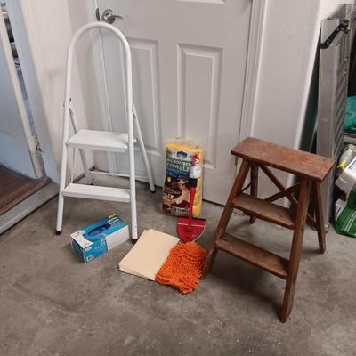 METAL AND WOOD STEP STOOLS, MICROFIBER TOWELS AND MORE