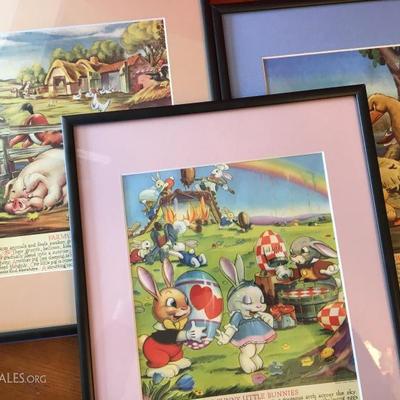 3 Vintage Walt Disney Productions Framed PRINTS