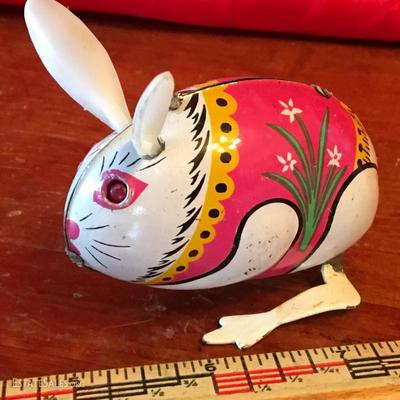 Vintage BUNNY TIN TOY! Eye Sockets too! EASTER! 