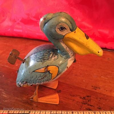 Vintage J. Chain U.S.A. TIN TOY PELICAN. Works Well!!!