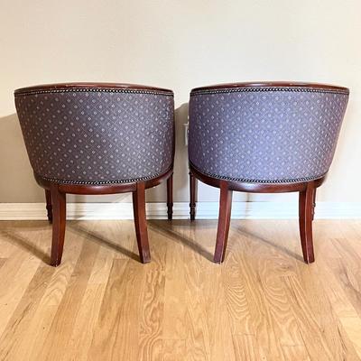 KIMBALL OFFICE FURN. ~ Pair (2) ~ Solid Wood Barrel Chairs With Nailhead Trim