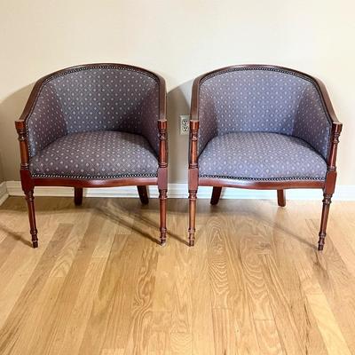 KIMBALL OFFICE FURN. ~ Pair (2) ~ Solid Wood Barrel Chairs With Nailhead Trim