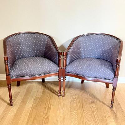KIMBALL OFFICE FURN. ~ Pair (2) ~ Solid Wood Barrel Chairs With Nailhead Trim