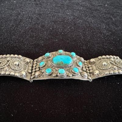 STERLING SILVER AND TURQUOISE BRACELET W/BROKEN CLASP