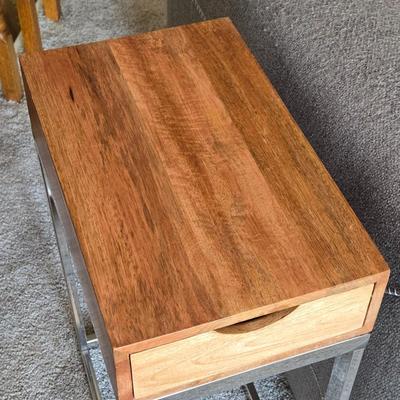Mango Wood Side Table with a Drawer and Metal Base #2