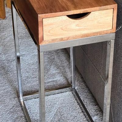 Mango Wood Side Table with a Drawer and Metal Base #2