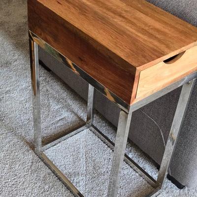 Mango Wood Side Table with a Drawer and Metal Base #2