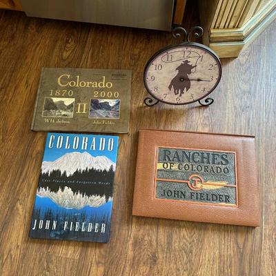 3 NICE COFFEE TABLE BOOKS AND A CLOCK