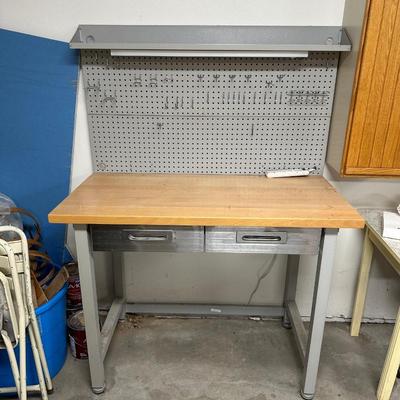 LIGHTED WORKBENCH W/PEG BOARD AND 2 DRAWERS