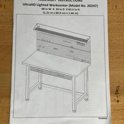 LIGHTED WORKBENCH W/PEG BOARD AND 2 DRAWERS