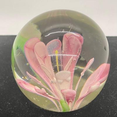 Glass Paperweight Ball with Flower