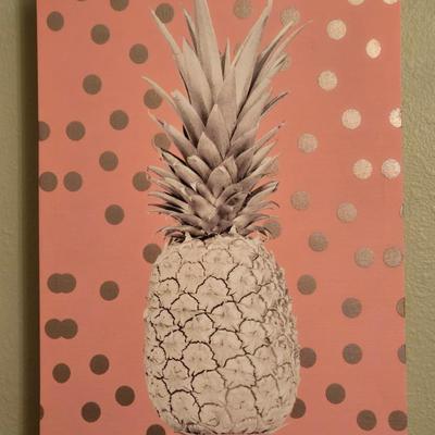 Pink & Silver Polka Dot Canvas Art with White Pineapple