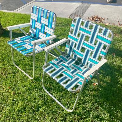 Pair of Retro Folding Aluminum Lawn Chairs